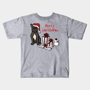 Merry Christmas French Bulldog Santa Hat And Gifts Digital Illustration Kids T-Shirt